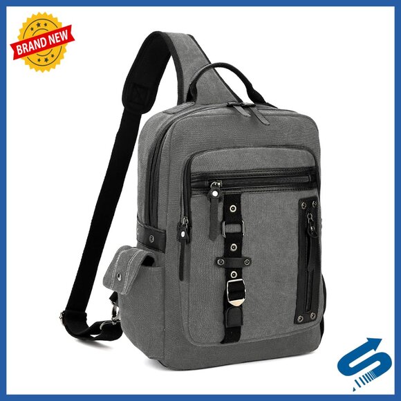 Vintage Canvas Messenger Bag Travel Backpack Adjustable Shoulder Crossbody Dual